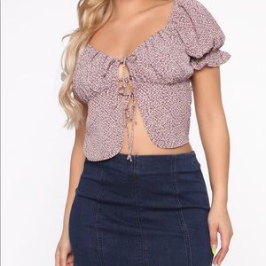White floral front tie top
